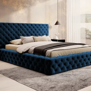 Pat tapitat cu somiera rabatabila si lada depozitare, 140x200 cm, ELTAP, Princce, metal/poliester, albastru imagine