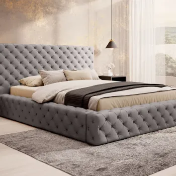 Pat tapitat cu somiera rabatabila si lada depozitare, 140x200 cm, ELTAP, Princce, metal/poliester, gri imagine