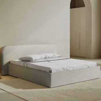 Pat tapitat cu somiera rabatabila si lada depozitare, 140x200 cm, Micadoni Home, Elizabeth-260, tesatura boucle, gri bej melange imagine