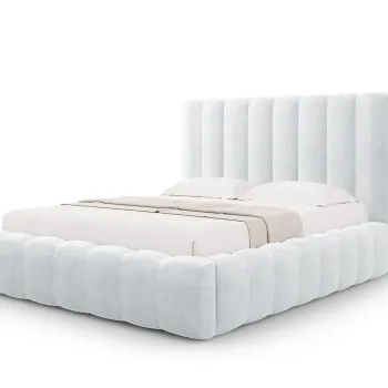 Pat tapitat cu somiera rabatabila si lada depozitare, 140x200 cm, Micadoni Home, Kelp-138, tesatura structurata chenille, gri deschis imagine