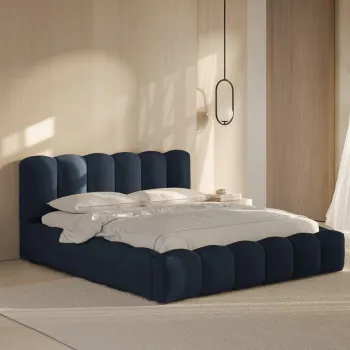 Pat tapitat cu somiera rabatabila si lada depozitare, 140x200 cm, Micadoni Home, Lupine-138, tesatura structurata chenille, albastru regal imagine