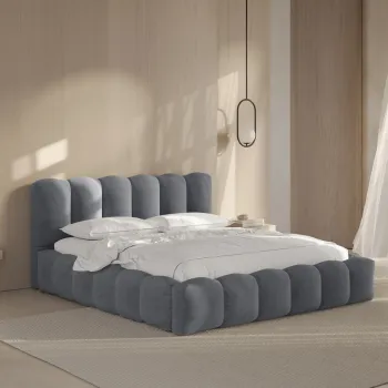 Pat tapitat cu somiera rabatabila si lada depozitare, 140x200 cm, Micadoni Home, Lupine-88, catifea, gri imagine