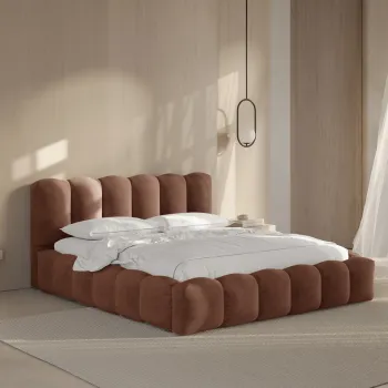 Pat tapitat cu somiera rabatabila si lada depozitare, 140x200 cm, Micadoni Home, Lupine-88, catifea, miere imagine