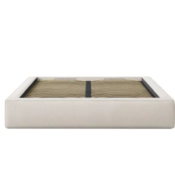 Pat tapitat cu somiera rabatabila si lada depozitare, 140x200 cm, Micadoni Home, Simon-206, tesatura boucle, bej deschis imagine