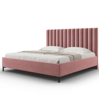 Pat tapitat cu somiera rabatabila si lada depozitare, 140x200 cm, Windsor & Co, Apollo, catifea, roz imagine