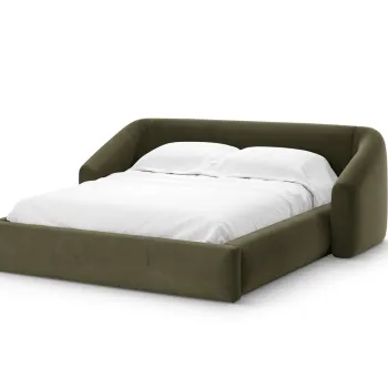 Pat tapitat cu somiera rabatabila si lada depozitare, 140x200 cm, Windsor & Co, Halo, catifea, verde imagine