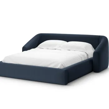 Pat tapitat cu somiera rabatabila si lada depozitare, 140x200 cm, Windsor & Co, Halo, tesatura structurata, albastru regal imagine
