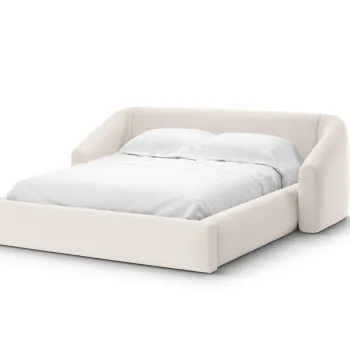 Pat tapitat cu somiera rabatabila si lada depozitare, 140x200 cm, Windsor & Co, Halo, tesatura structurata, bej deschis imagine