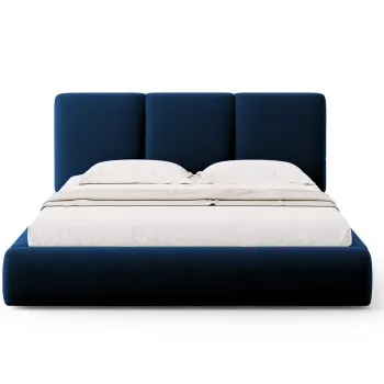 Pat tapitat cu somiera rabatabila si lada depozitare, 140x200 cm, Windsor & Co, Horizon, catifea, albastru regal imagine
