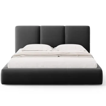 Pat tapitat cu somiera rabatabila si lada depozitare, 140x200 cm, Windsor & Co, Horizon, catifea, gri inchis imagine