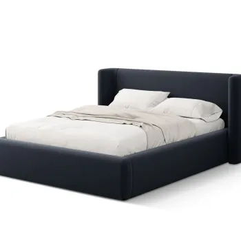 Pat tapitat cu somiera rabatabila si lada depozitare, 140x200 cm, Windsor & Co, Jason, catifea, albastru inchis imagine