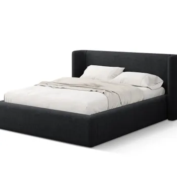 Pat tapitat cu somiera rabatabila si lada depozitare, 140x200 cm, Windsor & Co, Jason, tesatura structurata, negru imagine