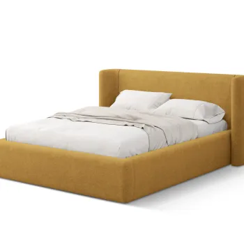 Pat tapitat cu somiera rabatabila si lada depozitare, 140x200 cm, Windsor & Co, Jason, tesatura structurata, verde oliv deschis imagine