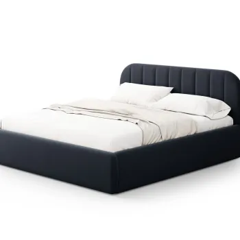 Pat tapitat cu somiera rabatabila si lada depozitare, 140x200 cm, Windsor & Co, Juno, catifea, albastru inchis imagine