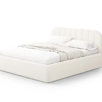 Pat tapitat cu somiera rabatabila si lada depozitare, 140x200 cm, Windsor & Co, Juno, tesatura structurata, ivoriu imagine