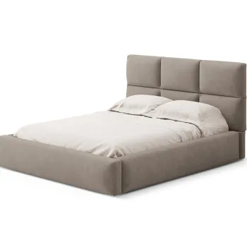 Pat tapitat cu somiera rabatabila si lada depozitare, 140x200 cm, Windsor & Co, Libera, catifea, cappuccino imagine