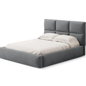 Pat tapitat cu somiera rabatabila si lada depozitare, 140x200 cm, Windsor & Co, Libera, catifea, gri imagine
