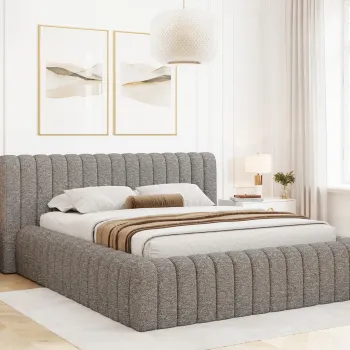 Pat tapitat cu somiera rabatabila si lada depozitare, 160x200 cm, ELTAP, 03COR-1.6, Carilla, metal/poliester, gri imagine