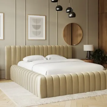 Pat tapitat cu somiera rabatabila si lada depozitare, 160x200 cm, ELTAP, 04MO-1.6, Carilla, metal/poliester, bej imagine