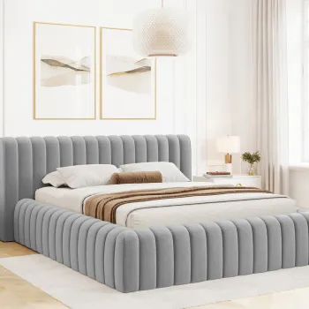 Pat tapitat cu somiera rabatabila si lada depozitare, 160x200 cm, ELTAP, 85MO-1.6, Carilla, metal/poliester, gri deschis imagine