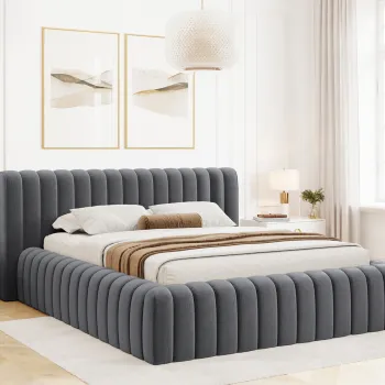 Pat tapitat cu somiera rabatabila si lada depozitare, 160x200 cm, ELTAP, 97MO-1.6, Carilla, metal/poliester, gri inchis imagine