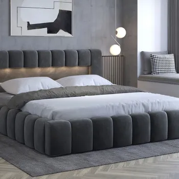 Pat tapitat cu somiera rabatabila si lada depozitare, 160x200 cm, ELTAP, Lamica, metal/poliester, gri imagine