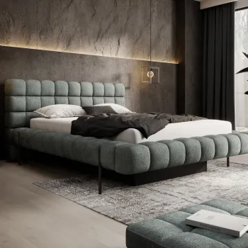 Pat tapitat cu somiera rabatabila si lada depozitare, 160x200 cm, ELTAP, Magentta, metal/poliester, albastru deschis imagine