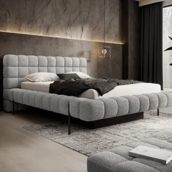 Pat tapitat cu somiera rabatabila si lada depozitare, 160x200 cm, ELTAP, Magentta, metal/poliester, gri deschis imagine