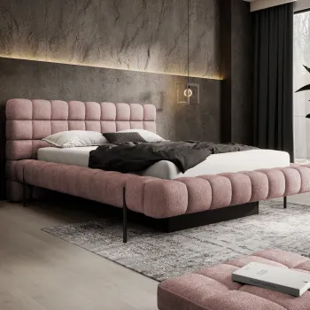 Pat tapitat cu somiera rabatabila si lada depozitare, 160x200 cm, ELTAP, Magentta, metal/poliester, roz imagine