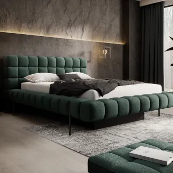 Pat tapitat cu somiera rabatabila si lada depozitare, 160x200 cm, ELTAP, Magentta, metal/poliester, verde inchis imagine