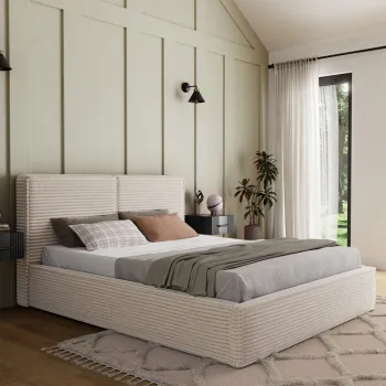 Pat tapitat cu somiera rabatabila si lada depozitare, 160x200 cm, ELTAP, Pesillo, metal/poliester, bej deschis imagine