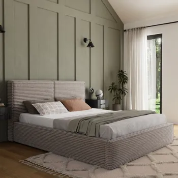 Pat tapitat cu somiera rabatabila si lada depozitare, 160x200 cm, ELTAP, Pesillo, metal/poliester, bej inchis imagine