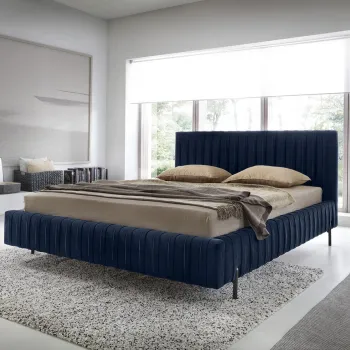 Pat tapitat cu somiera rabatabila si lada depozitare, 160x200 cm, ELTAP, Plissa, metal/poliester, albastru inchis imagine