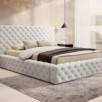 Pat tapitat cu somiera rabatabila si lada depozitare, 160x200 cm, ELTAP, Princce, metal/poliester, alb prafuit imagine