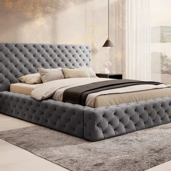 Pat tapitat cu somiera rabatabila si lada depozitare, 160x200 cm, ELTAP, Princce, metal/poliester, gri inchis imagine