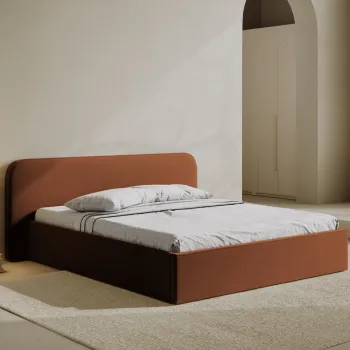 Pat tapitat cu somiera rabatabila si lada depozitare, 160x200 cm, Micadoni Home, Elizabeth-261, catifea, teracota imagine