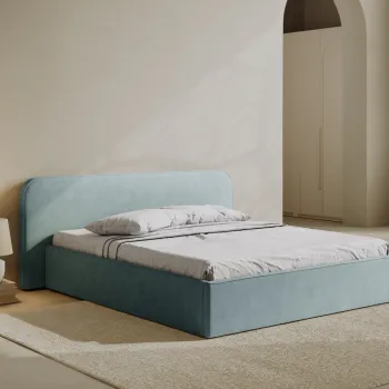 Pat tapitat cu somiera rabatabila si lada depozitare, 160x200 cm, Micadoni Home, Elizabeth-68, tesatura structurata chenille, verde menta imagine