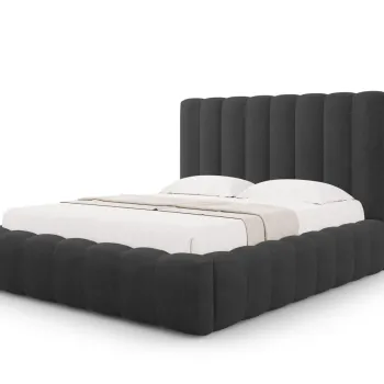 Pat tapitat cu somiera rabatabila si lada depozitare, 160x200 cm, Micadoni Home, Kelp-138, tesatura structurata chenille, antracit imagine