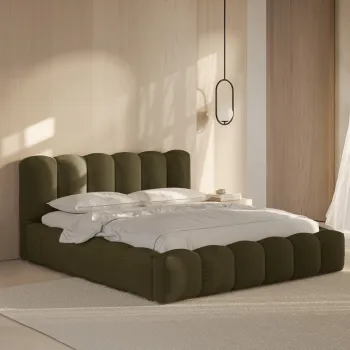 Pat tapitat cu somiera rabatabila si lada depozitare, 160x200 cm, Micadoni Home, Lupine-138, tesatura structurata chenille, verde imagine