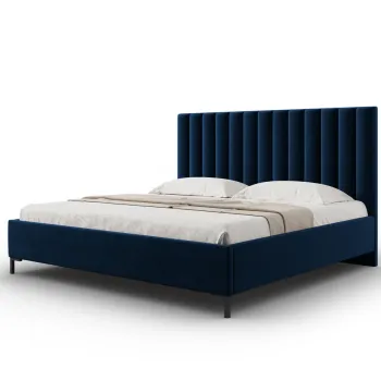 Pat tapitat cu somiera rabatabila si lada depozitare, 160x200 cm, Windsor & Co, Apollo, catifea, albastru regal imagine