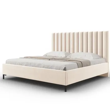 Pat tapitat cu somiera rabatabila si lada depozitare, 160x200 cm, Windsor & Co, Apollo, catifea, bej deschis imagine