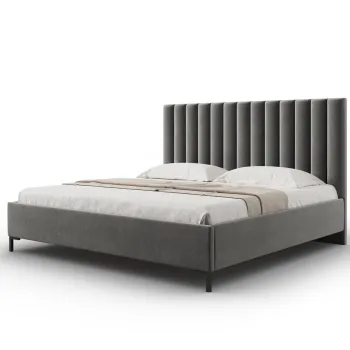 Pat tapitat cu somiera rabatabila si lada depozitare, 160x200 cm, Windsor & Co, Apollo, catifea, gri deschis imagine