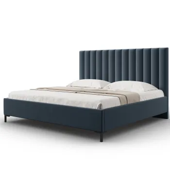 Pat tapitat cu somiera rabatabila si lada depozitare, 160x200 cm, Windsor & Co, Apollo, tesatura structurata, albastru inchis imagine