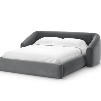 Pat tapitat cu somiera rabatabila si lada depozitare, 160x200 cm, Windsor & Co, Halo, catifea, gri imagine