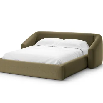 Pat tapitat cu somiera rabatabila si lada depozitare, 160x200 cm, Windsor & Co, Halo, tesatura structurata, verde imagine