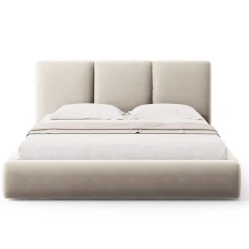 Pat tapitat cu somiera rabatabila si lada depozitare, 160x200 cm, Windsor & Co, Horizon, catifea, bej deschis imagine