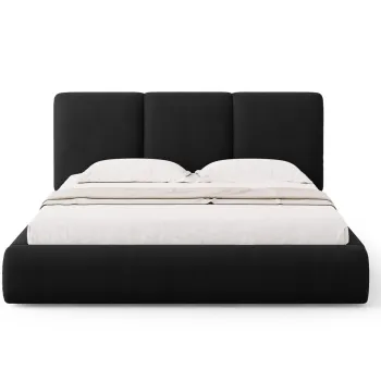 Pat tapitat cu somiera rabatabila si lada depozitare, 160x200 cm, Windsor & Co, Horizon, tesatura chenille, negru imagine