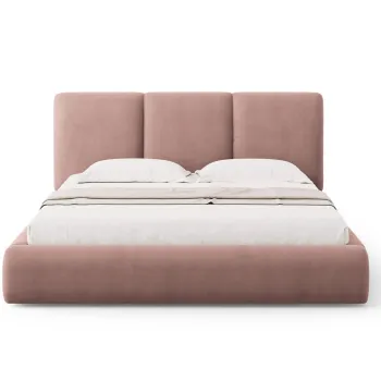 Pat tapitat cu somiera rabatabila si lada depozitare, 160x200 cm, Windsor & Co, Horizon, tesatura chenille, roz imagine