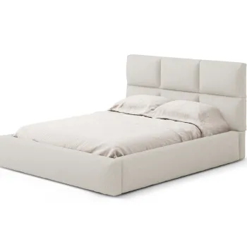 Pat tapitat cu somiera rabatabila si lada depozitare, 160x200 cm, Windsor & Co, Libera, tesatura structurata, bej imagine