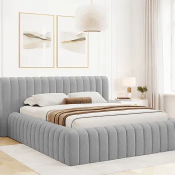 Pat tapitat cu somiera rabatabila si lada depozitare, 180x200 cm, ELTAP, 04ROY-1.8, Carilla, metal/poliester, gri deschis imagine